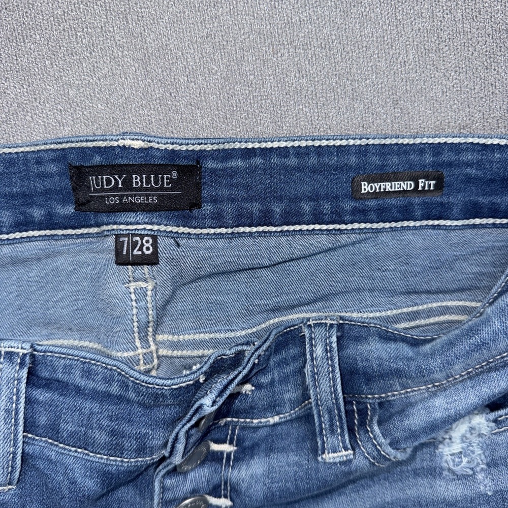 Judy Blue Jeans Womens 7/28 Boyfriend Fit Mid Rise Frayed Hem Button Fly Casual - Picture 6 of 8